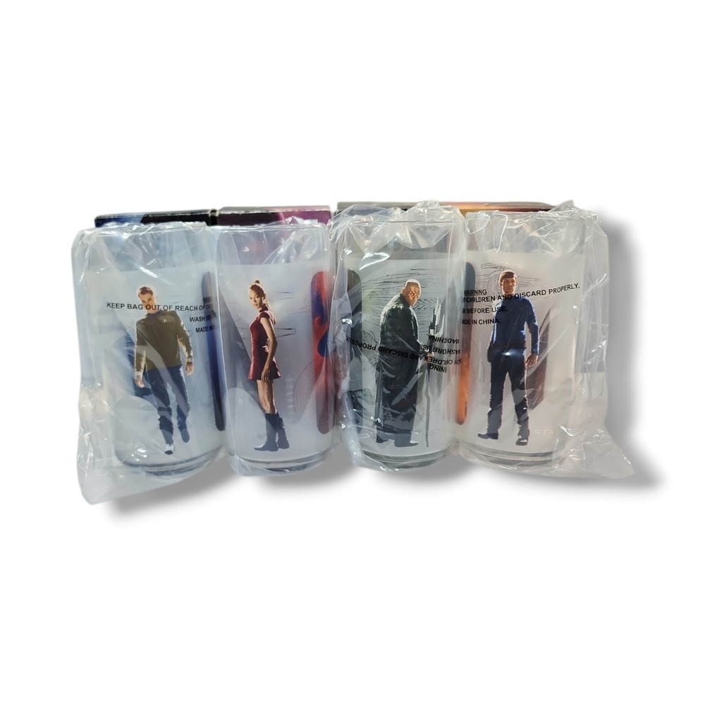 Star Trek 2008 Glasses Complete Set of 4 Kirk Spock Uhura Nero New With Boxes